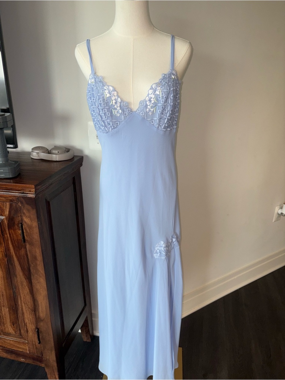 Cabernet Light Blue Lace-Trim maxi Slip Dress bridal getting ready